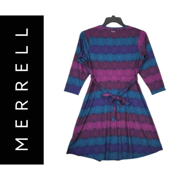 MERRELL Women Multicolor Formal Long Sleeves Shift Trapeze Stretch Dress Medium - Picture 5 of 11